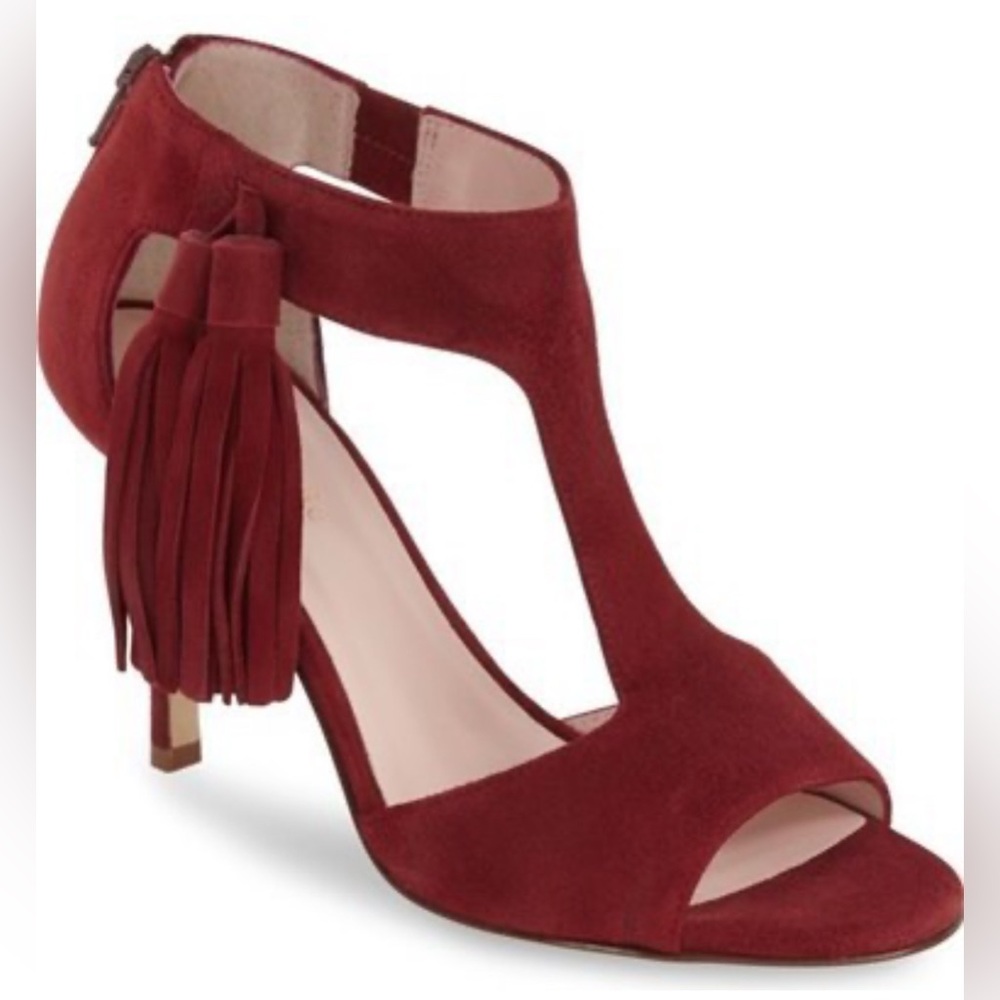 Kate Spade | Inga Burgundy Red Suede Ankle Tassel Open-Toed Heels Size 11 B